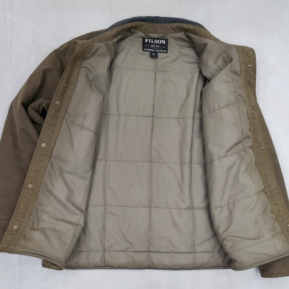 Filson waxed jacket men's XXL otter green quilt lining wool collar personalized - Picture 3 of 16